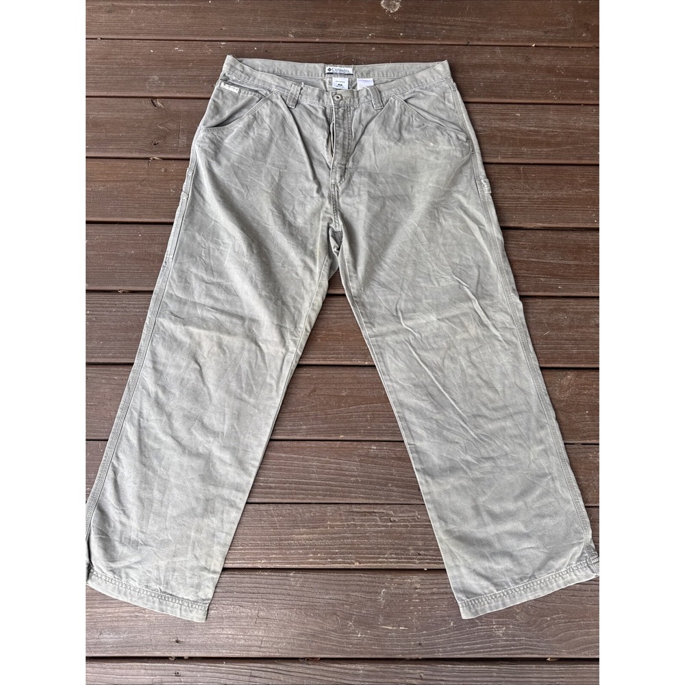 Vintage Columbia Carpenter Pants Mens 38x30 Olive Green Distressed Outdoor
